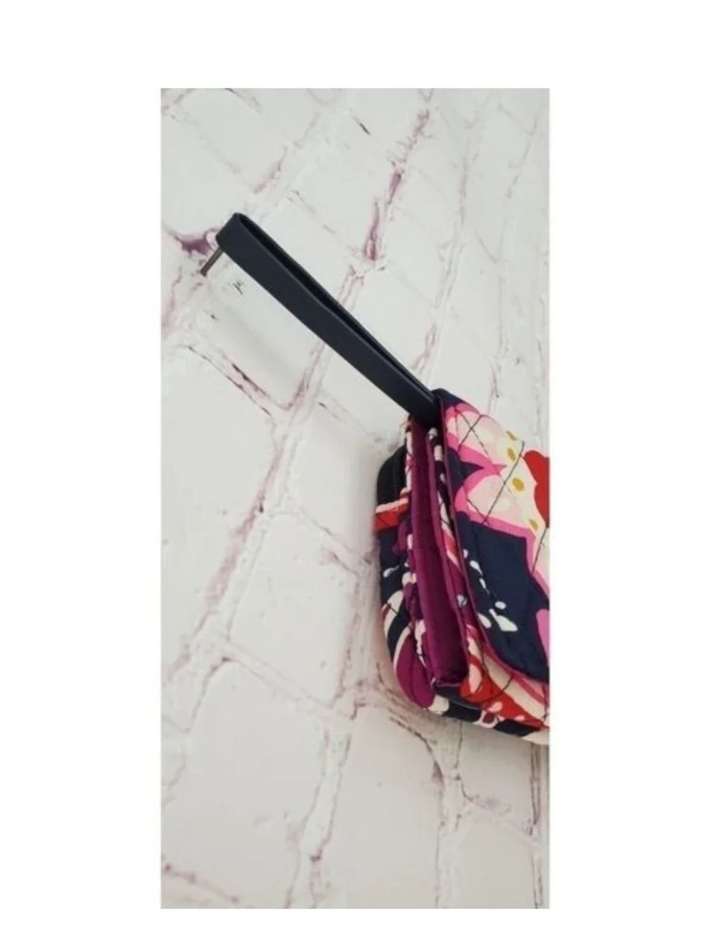 Vera Bradley Navy Wristlet with Pink, Coral & Yellow Floral Paisley
